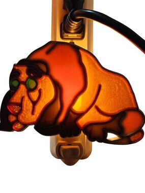 Vintage Stained Glass Dog Bassett Hound w/Sunglasses Night Light Brown & Yellow